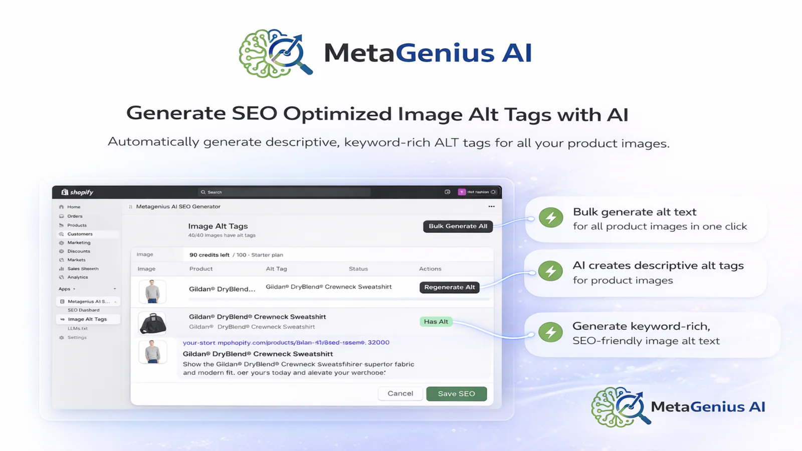 Bulk image alt text generator — AI creates keyword-rich, SEO-friendly alt tags for every product image