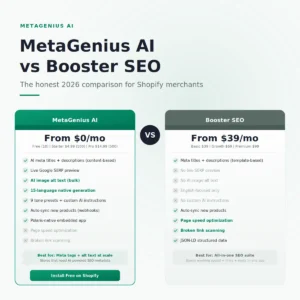 MetaGenius AI vs Booster SEO — illustration
