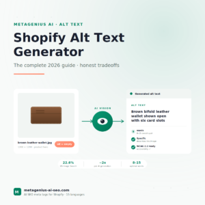 shopify alt text generator — AI vision analyzing product image and producing SEO-optimized alt text for Shopify