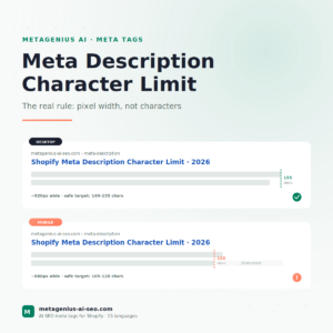 shopify meta description character limit — desktop 155 vs mobile 120 char SERP rendering